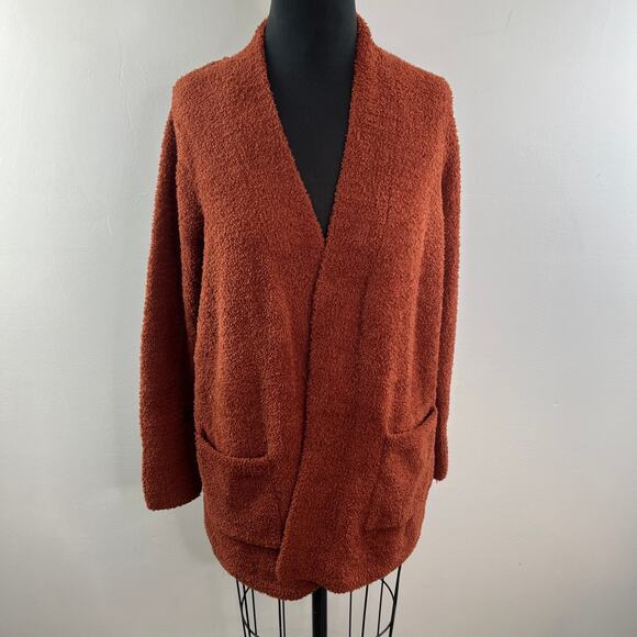 Max Studio Brown Teddy Cardigan Sweater Shawl Collar Open Front Size Medium NEW - Picture 2 of 12